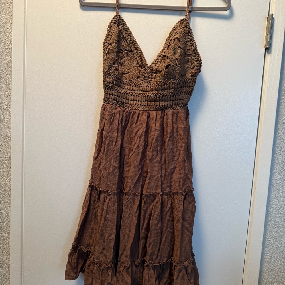Brown Crochet Halter Dress